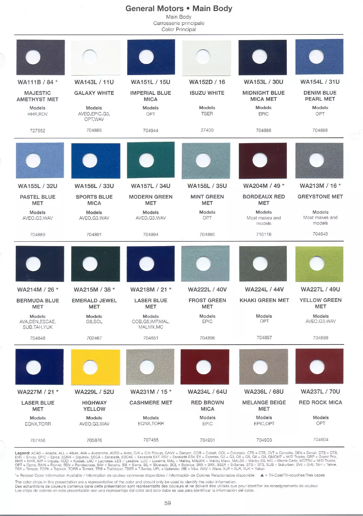 Oem Colors, Paint Codes, Mixing Stock Numbers, and Color Names for 2007 General Motors, Buick, Cadillac, GMC, and Chevrolet Vehicles