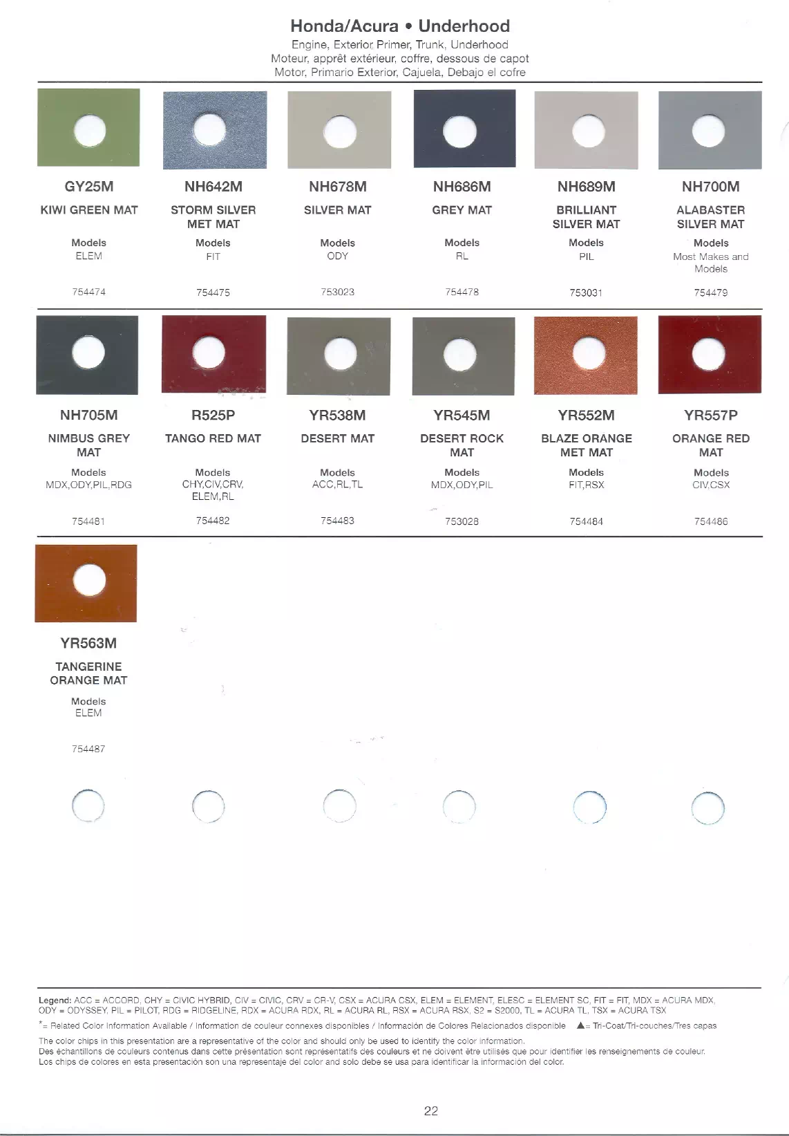 Oem Colors, Paint Codes, Mixing Stock Numbers, and Color Names for 2007 Honda and Acura Vehicles