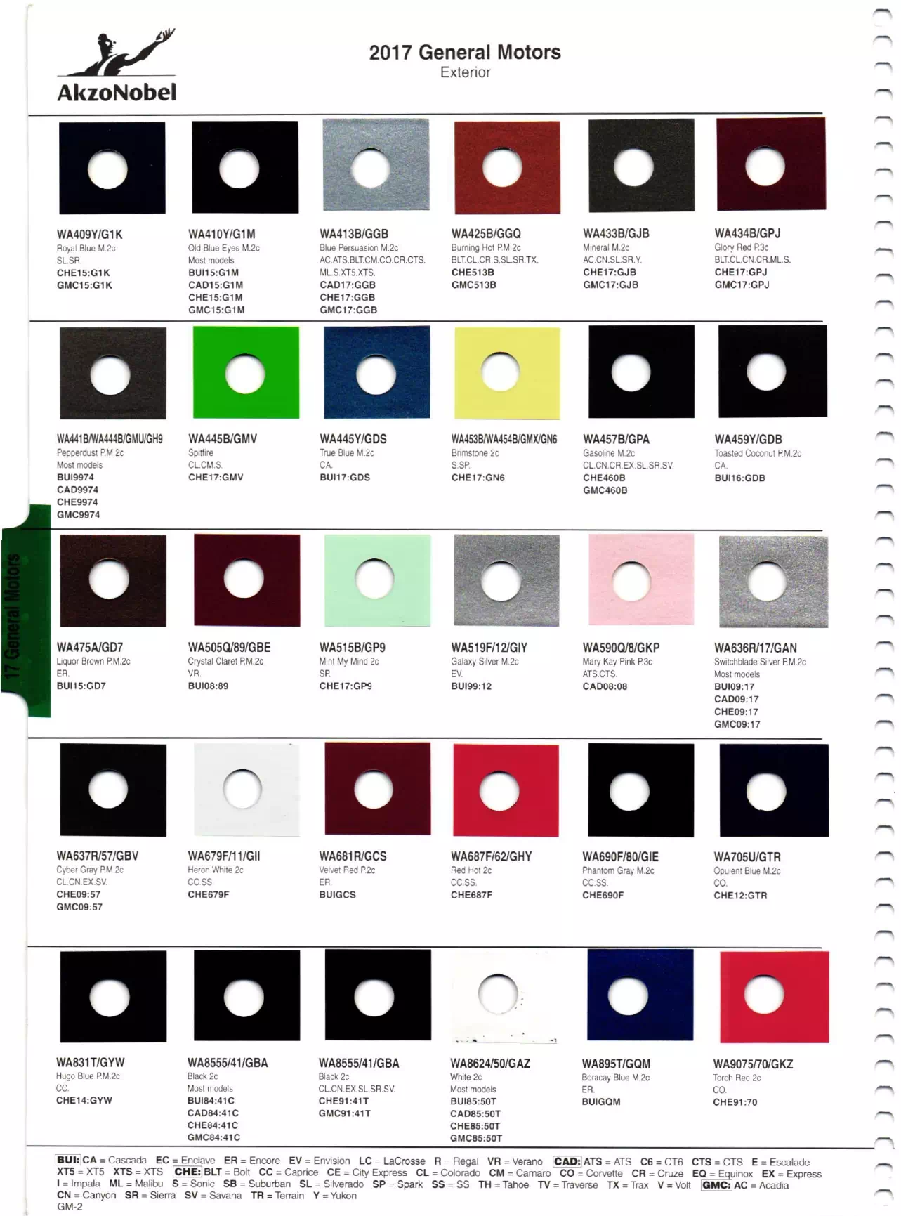 Oem Colors, Paint Codes, Mixing Stock Numbers, and Color Names for 2017 General Motors, Buick, Cadillac, GMC, and Chevrolet Vehicles