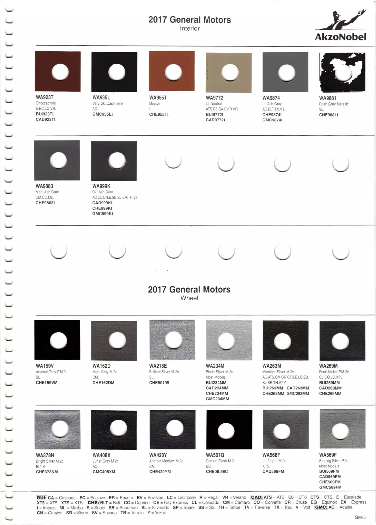 Oem Colors, Paint Codes, Mixing Stock Numbers, and Color Names for 2017 General Motors, Buick, Cadillac, GMC, and Chevrolet Vehicles