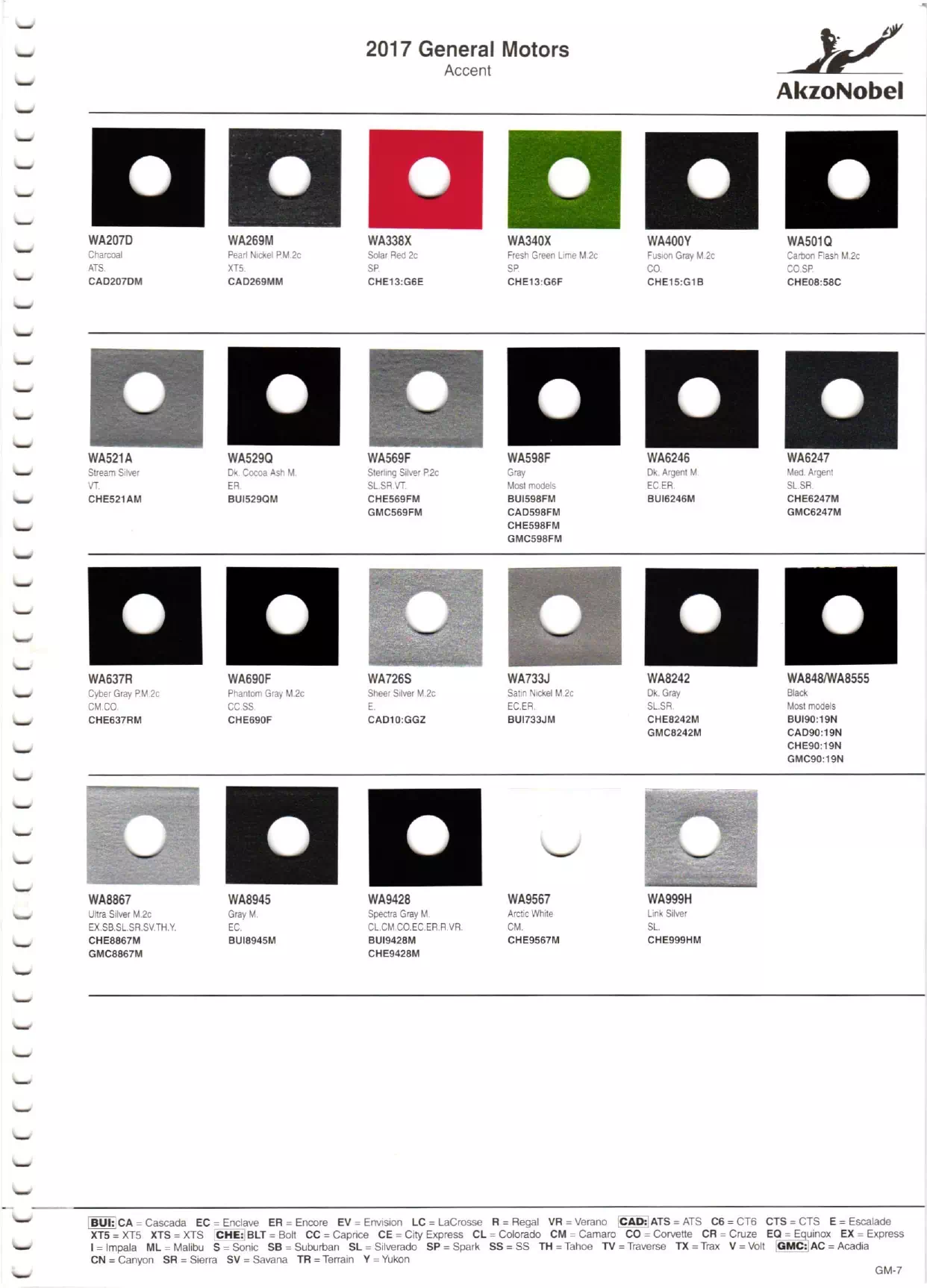 Oem Colors, Paint Codes, Mixing Stock Numbers, and Color Names for 2017 General Motors, Buick, Cadillac, GMC, and Chevrolet Vehicles