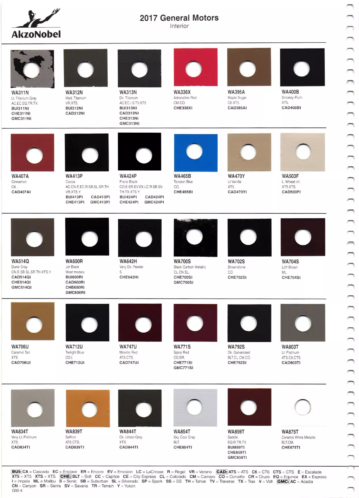 Oem Colors, Paint Codes, Mixing Stock Numbers, and Color Names for 2017 General Motors, Buick, Cadillac, GMC, and Chevrolet Vehicles