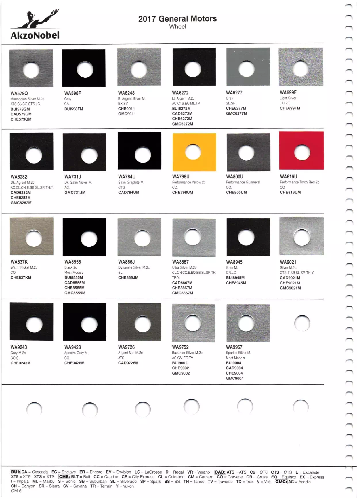 Oem Colors, Paint Codes, Mixing Stock Numbers, and Color Names for 2017 General Motors, Buick, Cadillac, GMC, and Chevrolet Vehicles