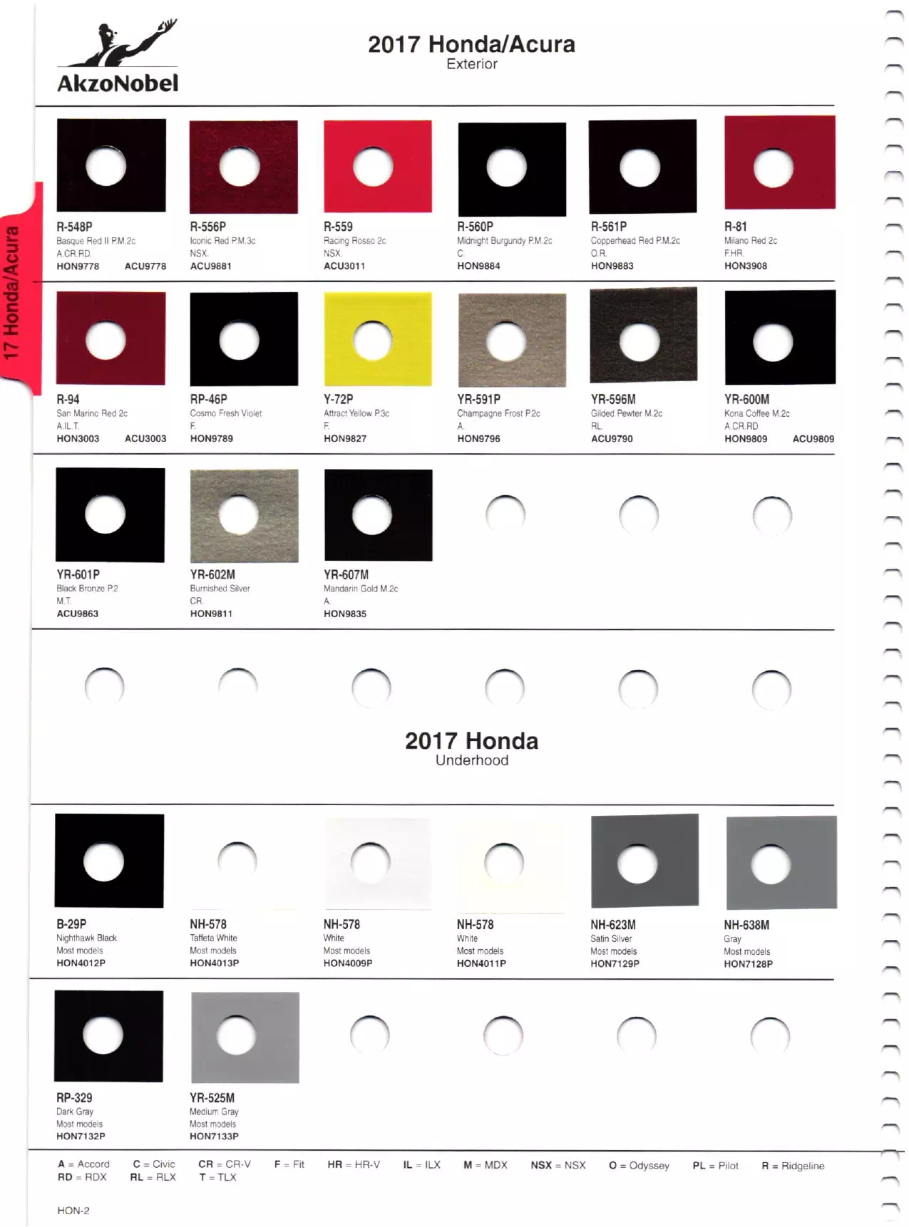 Oem Colors, Paint Codes, Mixing Stock Numbers, and Color Names for 2017 Honda and Acura Vehicles